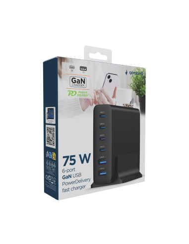 CHARGER USB UNIVERSAL 6P 75W/TA-UC-2A4C-PD75-01-BK GEMBIRD