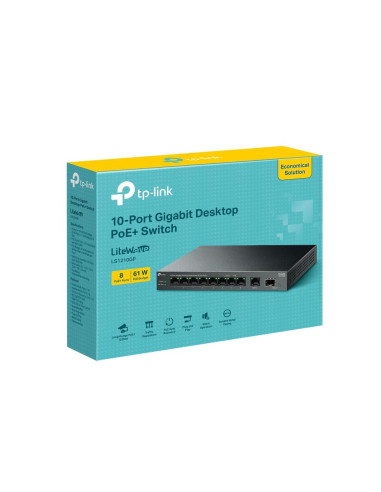 Switch, TP-LINK, LS1210GP, 9x10Base-T / 100Base-TX / 1000Base-T, 1xSFP, PoE+ ports 8, LS1210GP