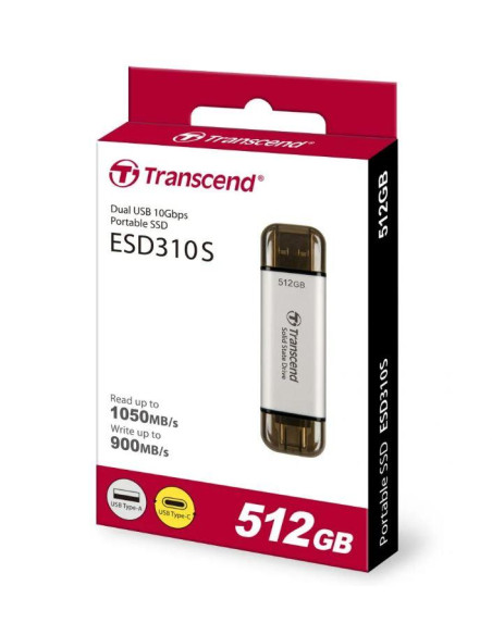 External SSD, TRANSCEND, ESD310, 512GB, USB-C, USB, 3D NAND, Write speed 900 MBytes/sec, Read speed 1050 MBytes/sec, TS512GESD3 External SSD, TRANSCEND, ESD310, 512GB, USB-C, USB, 3D NAND, Write speed 900 MBytes/sec, Read speed 1050 MBytes/sec, TS512GESD3