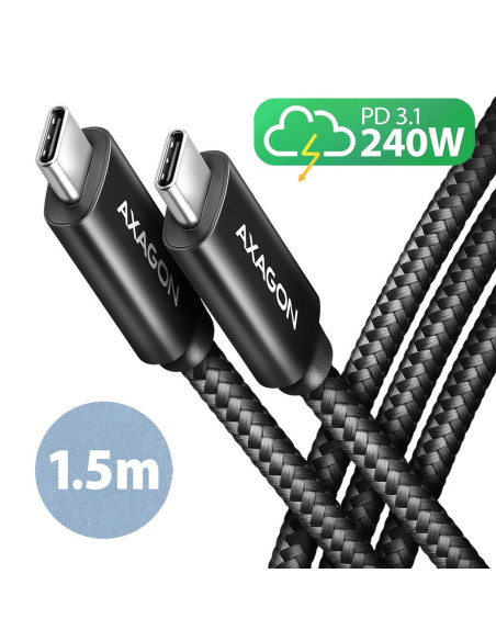 CABLE USB-C TO USB-C 1.5M 240W/BRAID BLK BUCM2-CM15AB AXAGON CABLE USB-C TO USB-C 1.5M 240W/BRAID BLK BUCM2-CM15AB AXAGON