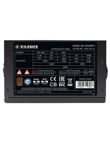 Power Supply, XILENCE, 650 Watts, Efficiency 80 PLUS BRONZE, PFC Active, XN220