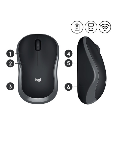 MOUSE USB OPTICAL WRL M185/GREY 910-002238 LOGITECH