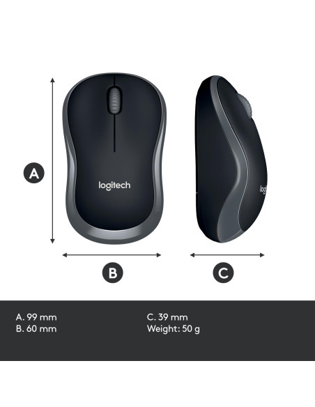 MOUSE USB OPTICAL WRL M185/GREY 910-002238 LOGITECH