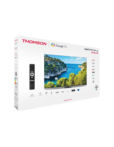 TV Set, THOMSON, 75", 4K/Smart, 3840x2160, Wireless LAN, Bluetooth, Google TV, Black, 75UG5C14