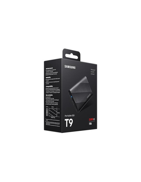 External SSD, SAMSUNG, T9, 1TB, USB 3.2, Write speed 1950 MBytes/sec, Read speed 2000 MBytes/sec, MU-PG1T0B/EU External SSD, SAMSUNG, T9, 1TB, USB 3.2, Write speed 1950 MBytes/sec, Read speed 2000 MBytes/sec, MU-PG1T0B/EU