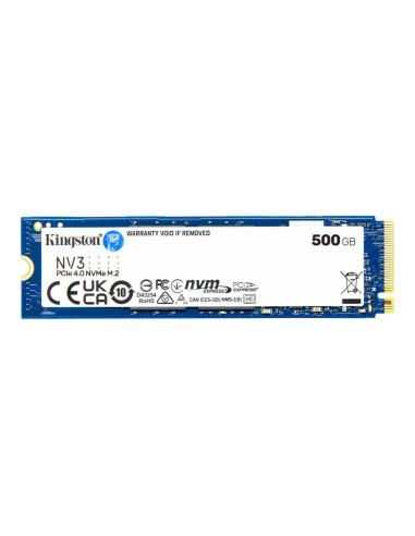 SSD, KINGSTON, NV3, 500GB, M.2, PCIE, NVMe, 3D NAND, Write speed 3000 MBytes/sec, Read speed 5000 MBytes/sec, TBW 160 TB, MTBF