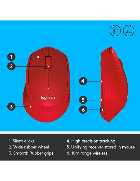 MOUSE USB OPTICAL WRL M330/SILENT RED 910-004911 LOGITECH