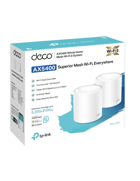 Wireless Router, TP-LINK, Wireless Router, 2-pack, 5400 Mbps, Mesh, IEEE 802.11a, IEEE 802.11n, IEEE 802.11ac, IEEE 802.11ax, 2