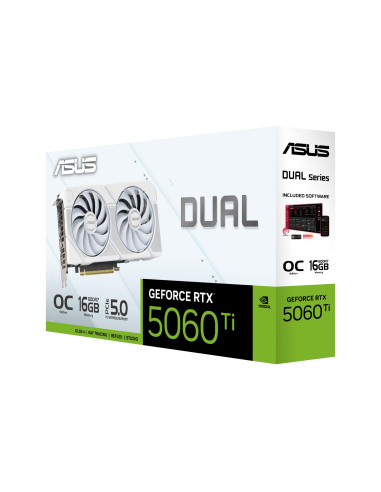 Graphics Card, ASUS, NVIDIA, GeForce RTX 5060 Ti, 16 GB, GDDR7, 128 bit, PCI Express 5.0, Active, DUAL-RTX5060TI-O16G-WHITE
