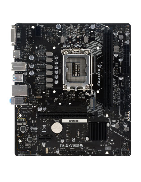 Mainboard, BIOSTAR, Intel H610, LGA1700, Micro-ATX, Memory DDR5, Memory slots 2, H610MHDD5 Mainboard, BIOSTAR, Intel H610, LGA1700, Micro-ATX, Memory DDR5, Memory slots 2, H610MHDD5