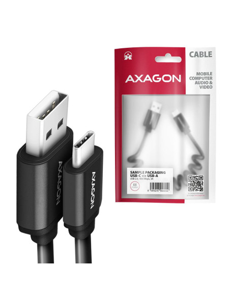 CABLE USB-C TO USB2.0 0.6M/TWISTER BLK BUCM-AM10TB AXAGON CABLE USB-C TO USB2.0 0.6M/TWISTER BLK BUCM-AM10TB AXAGON
