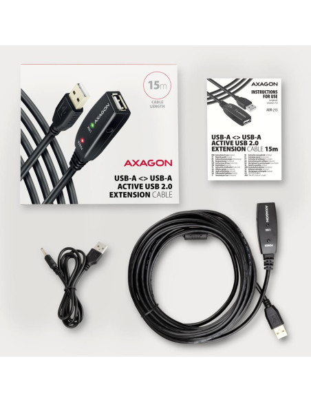 CABLE USB2.0 A-M/A-F ACTIVE/15M ADR-215 AXAGON CABLE USB2.0 A-M/A-F ACTIVE/15M ADR-215 AXAGON