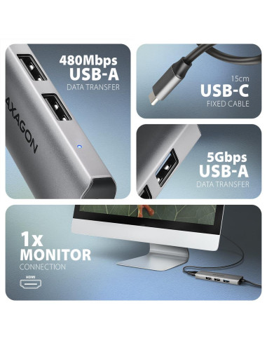 I/O HUB USB-C 4IN1/0.15M HMC-H3A AXAGON