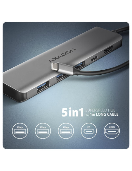 I/O HUB USB-C 5IN1/1M HMC-5H AXAGON