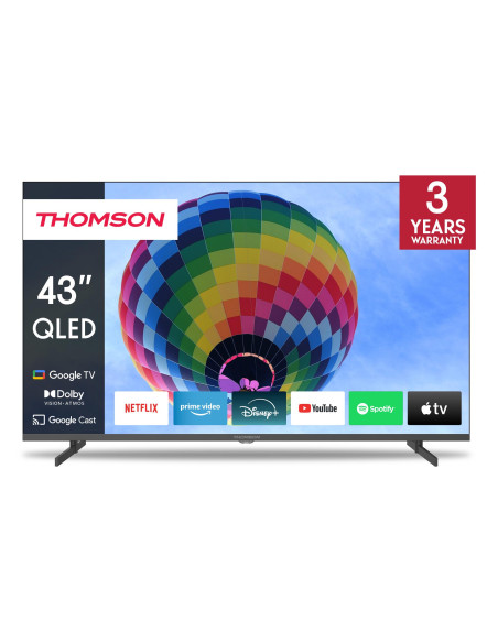TV Set, THOMSON, 43", 4K/Smart, QLED, 3840x2160, Wireless LAN, Bluetooth, Google TV, Black, 43QG4S14