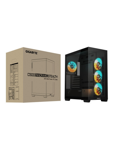 Case, GIGABYTE, GB-C500P ST, MidiTower, Case product features Transparent panel, ATX, MicroATX, MiniITX, Colour Black, GB-C500P