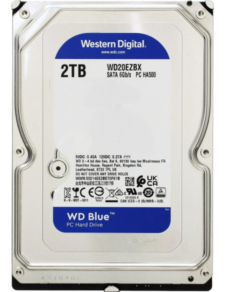 HDD, WESTERN DIGITAL, Blue, 2TB, SATA 3.0, 256 MB, 7200 rpm, 3,5", WD20EZBX