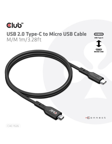 CABLE USB TO MICRO USB 1M/M/M CAC-1526 CLUB3D