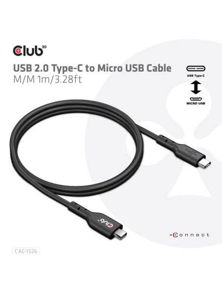 CABLE USB TO MICRO USB 1M/M/M CAC-1526 CLUB3D