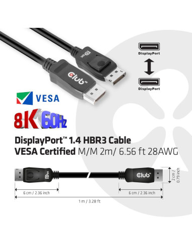CABLE DP TO DP 2M/M/M CAC-2068 CLUB3D