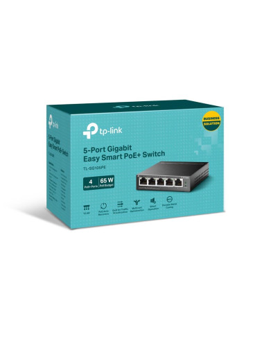 Switch, TP-LINK, Desktop/pedestal, 5x10Base-T / 100Base-TX / 1000Base-T, PoE ports 4, TL-SG105PE
