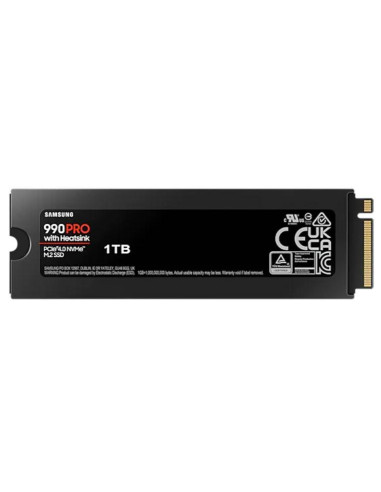 SSD, SAMSUNG, 990 PRO with Heatsink, 1TB, M.2, PCIE, NVMe, MLC, Write speed 6900 MBytes/sec, Read speed 7450 MBytes/sec, 2.3mm,