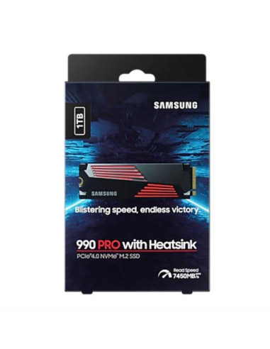 SSD, SAMSUNG, 990 PRO with Heatsink, 1TB, M.2, PCIE, NVMe, MLC, Write speed 6900 MBytes/sec, Read speed 7450 MBytes/sec, 2.3mm,