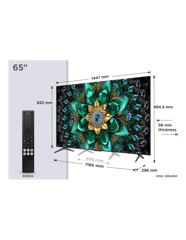TV Set, TCL, 65 ", 4K Ultra HD, 3840 x 2160 pixels, Flat, 16:9, QD-Mini LED, 65Q6C