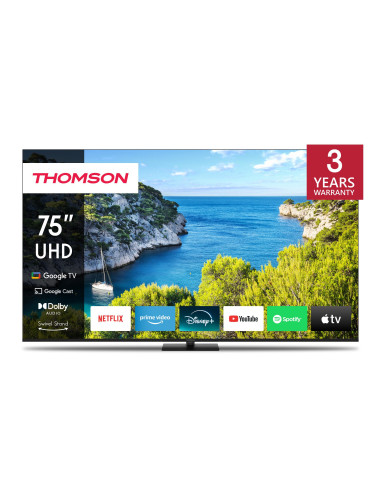 TV Set, THOMSON, 75", 4K/Smart, 3840x2160, Wireless LAN, Bluetooth, Google TV, Black, 75UG5C14