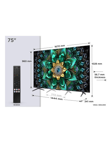 TV Set, TCL, 75 ", 4K Ultra HD, 3840 x 2160 pixels, Flat, 16:9, QD-Mini LED, 75Q6C