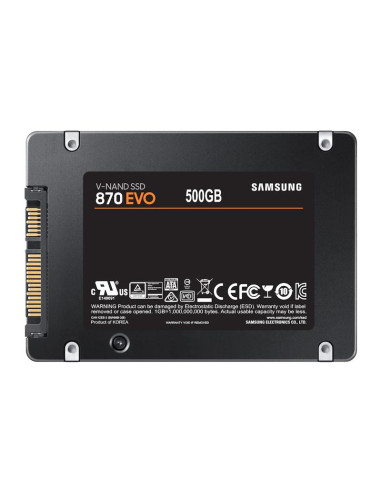 SSD, SAMSUNG, 870 EVO, 500GB, SATA, SATA 3.0, MLC, Write speed 530 MBytes/sec, Read speed 560 MBytes/sec, 2,5", TBW 300 TB, MTB