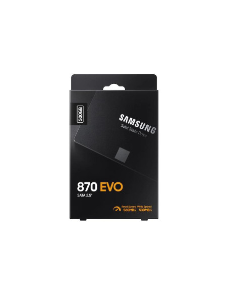 SSD, SAMSUNG, 870 EVO, 500GB, SATA, SATA 3.0, MLC, Write speed 530 MBytes/sec, Read speed 560 MBytes/sec, 2,5", TBW 300 TB, MTB