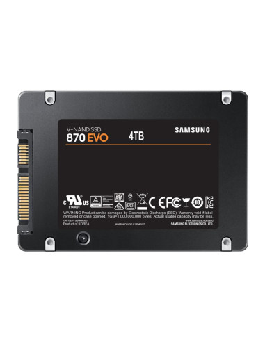 SSD, SAMSUNG, 870 EVO, 4TB, SATA, SATA 3.0, MLC, Write speed 530 MBytes/sec, Read speed 560 MBytes/sec, 2,5", TBW 2400 TB, MTBF