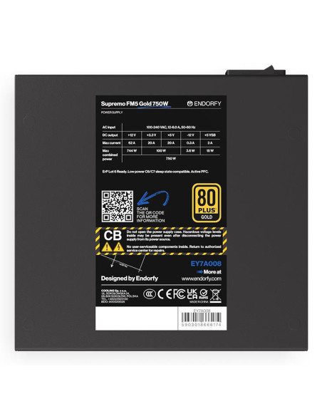Power Supply, ENDORFY, EY7A008, 750 Watts, Efficiency 80 PLUS GOLD, MTBF 100000 hours, EY7A008