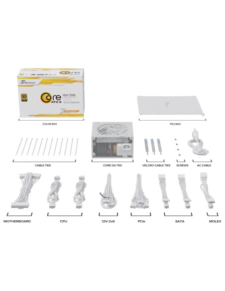 Power Supply, SEASONIC, CORE GX White, ATX, 750 W, SRP-CGX751-A5A32SF-W
