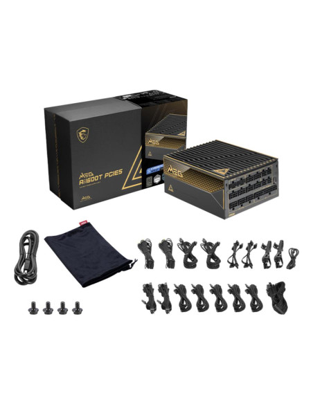 Power Supply, MSI, MEG AI1600T PCIE5, ATX 3.1, 1600 Watts, Efficiency 80 PLUS TITANIUM, MEGAI1600TPCIE5