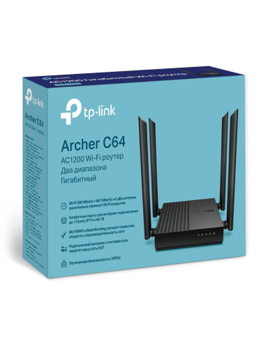 Wireless Router, TP-LINK, Wi-Fi 5 (802.11ac), Data speed 1200 Mbit/s, Ethernet WAN Yes, Ethernet LAN Yes, 4xLAN ports, ARCHERC6
