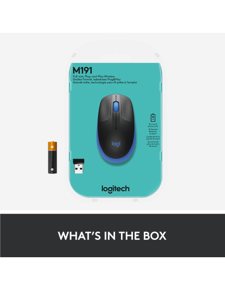 MOUSE USB OPTICAL WRL M190/BLUE 910-005907 LOGITECH