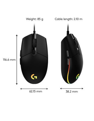 MOUSE USB OPTICAL G203/BLACK 910-005796 LOGITECH