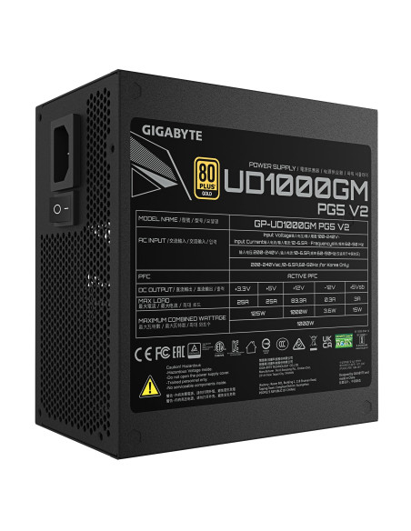 Power Supply, GIGABYTE, GP-UD1000GM, ATX 3.1, 1000 Watts, Efficiency 80 PLUS GOLD, PFC Active, GP-UD1000GMPG5V2