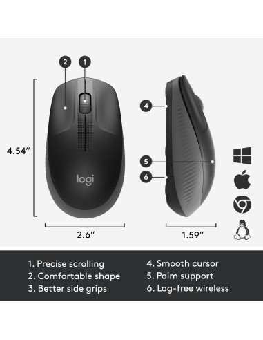 MOUSE USB OPTICAL WRL M190/CHARCOAL 910-005905 LOGITECH