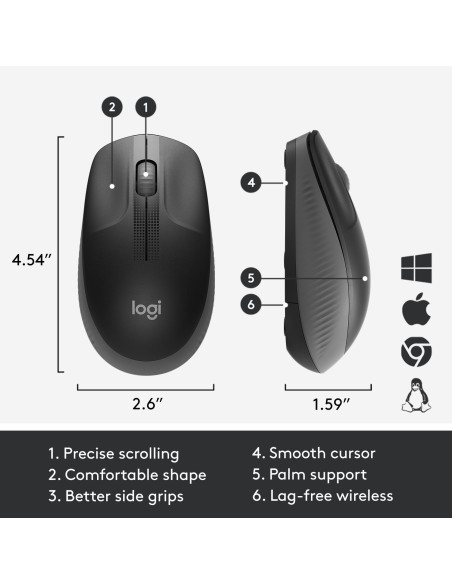 MOUSE USB OPTICAL WRL M190/CHARCOAL 910-005905 LOGITECH