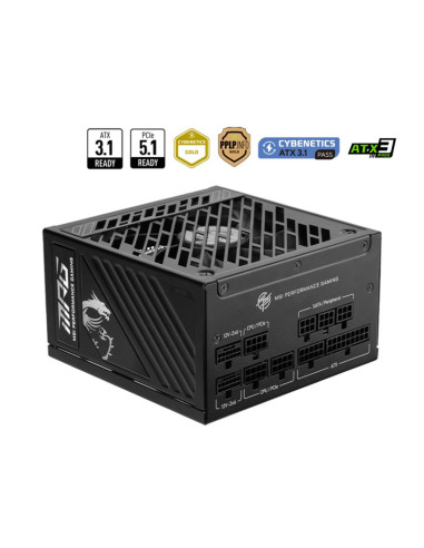 Power Supply, MSI, MPG A1250GS PCIE5, 1250 Watts, Efficiency 80 PLUS GOLD, MPGA1250GSPCIE5