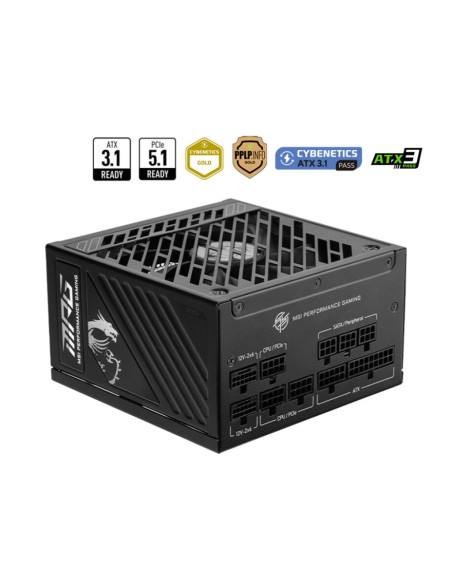 Power Supply, MSI, MPG A1250GS PCIE5, 1250 Watts, Efficiency 80 PLUS GOLD, MPGA1250GSPCIE5