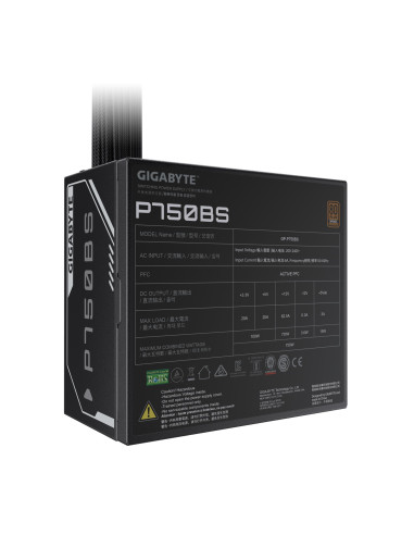 Power Supply, GIGABYTE, GP-P750BS, 750 Watts, Efficiency 80 PLUS BRONZE, PFC Active, MTBF 100000 hours, GP-P750BS