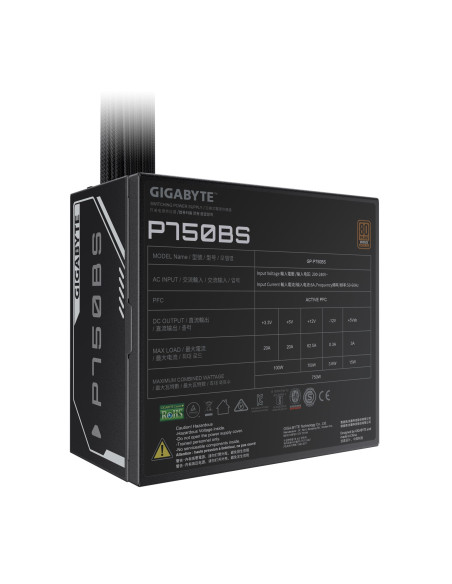 Power Supply, GIGABYTE, GP-P750BS, 750 Watts, Efficiency 80 PLUS BRONZE, PFC Active, MTBF 100000 hours, GP-P750BS