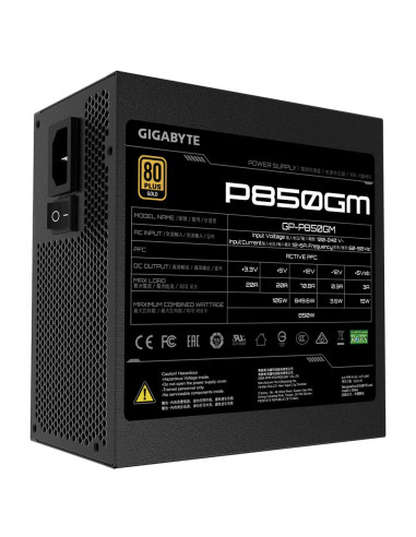 Power Supply, GIGABYTE, 850 Watts, Efficiency 80 PLUS GOLD, PFC Active, MTBF 100000 hours, GP-P850GM