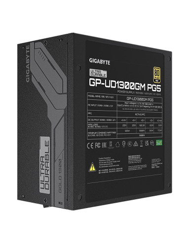 Power Supply, GIGABYTE, UD1300GM PG5, 1300 Watts, Efficiency 80 PLUS GOLD, PFC Active, MTBF 100000 hours, GP-UD1300GMPG5