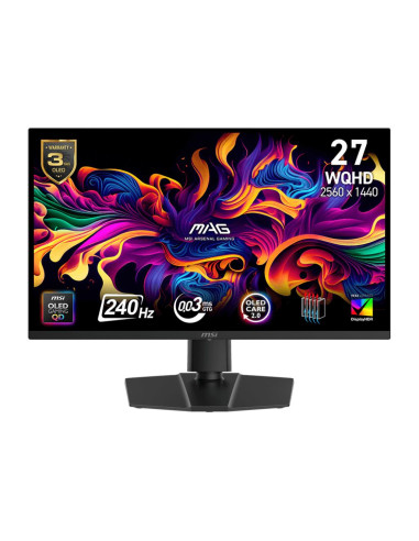 Monitor, MSI, MAG 273QP QD-OLED X24, 26.5", Gaming, Matte, Panel QD-OLED, 2560x1440, 16:9, 240Hz, 0.03 ms, Colour Black, MAG273
