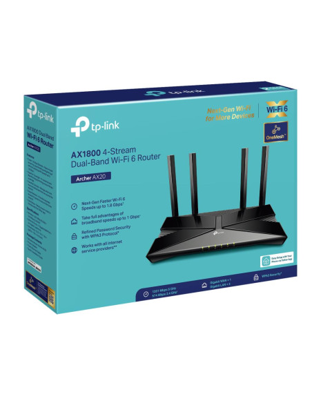 Wireless Router, TP-LINK, Wireless Router, 1800 Mbps, Mesh, Wi-Fi 6, 4x10/100/1000M, LAN WAN ports 1, DHCP, Number of antennas 